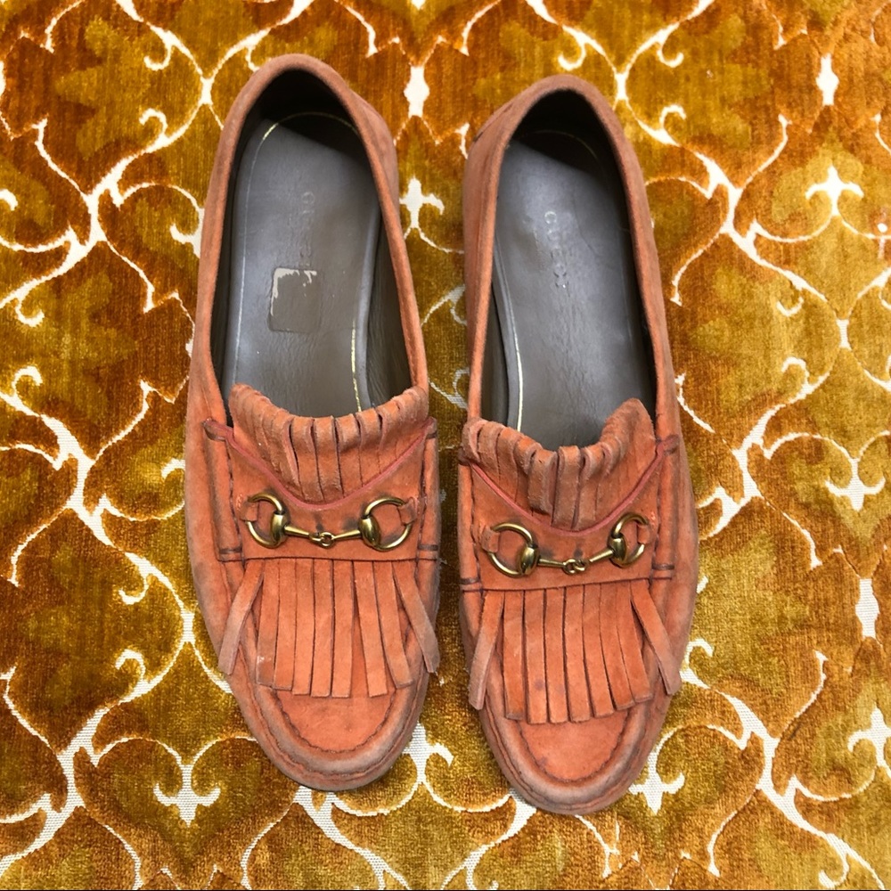 GUCCI Authentic Orange Suede Loafers Size 39 8.5 8